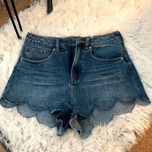 Scalloped High Waisted Jean Shorts